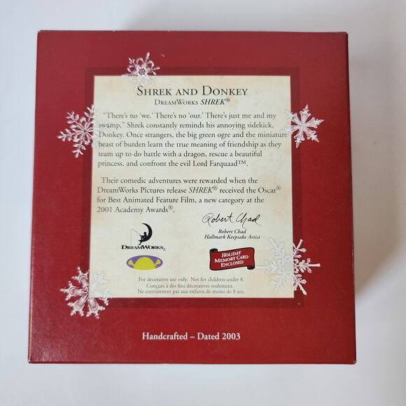 Shrek and Donkey Hallmark Keepsake Ornaments Set of 2 DreamWorks 2003 Christmas - Picture 3 of 6